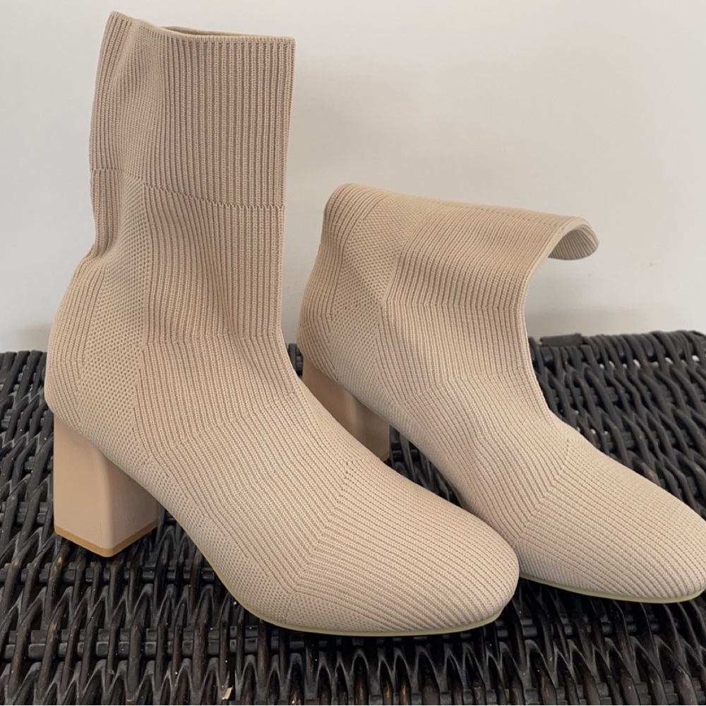 Beige Knit Ankle Boots